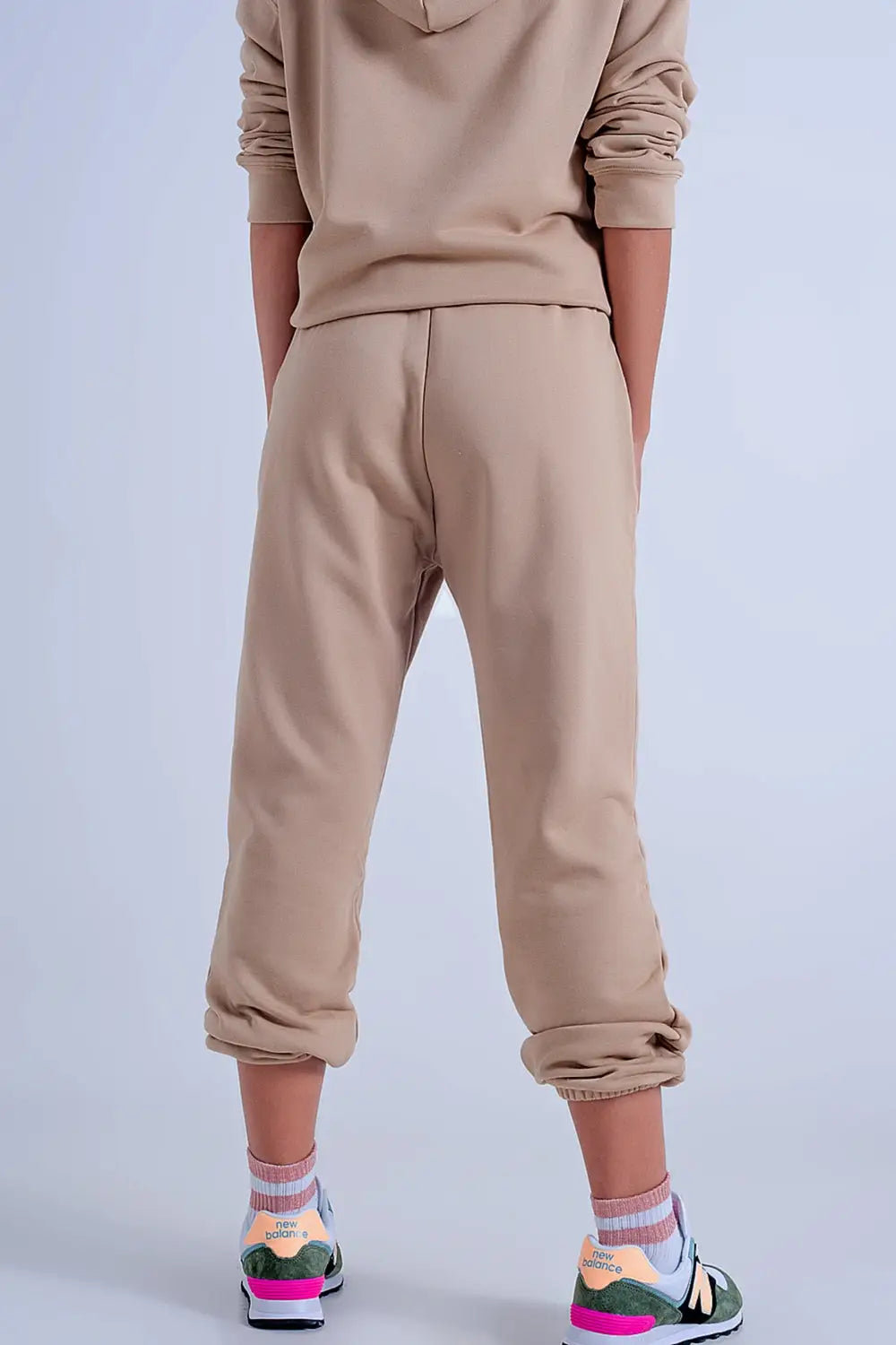 Jogger basique en coton avec lien à nouer beige - Pantalons