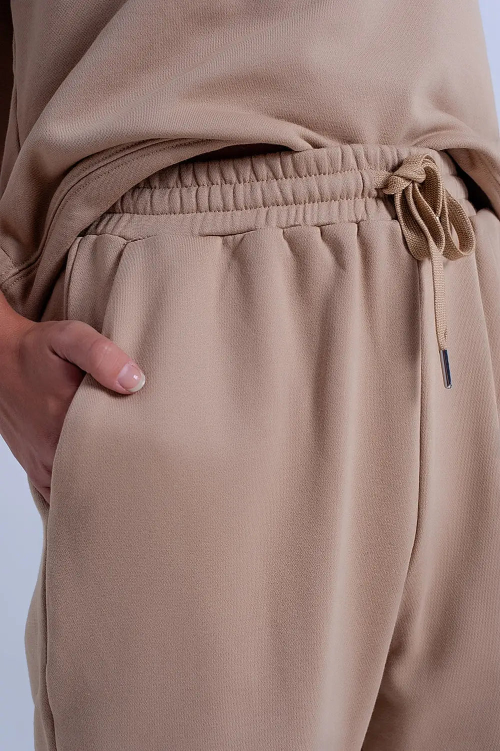 Jogger basique en coton avec lien à nouer beige - Pantalons