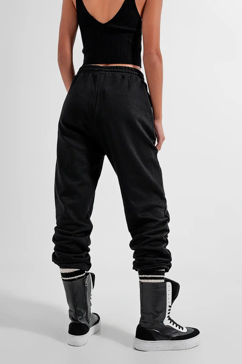 Jogger basique en coton avec lien à nouer Noir - Pantalons