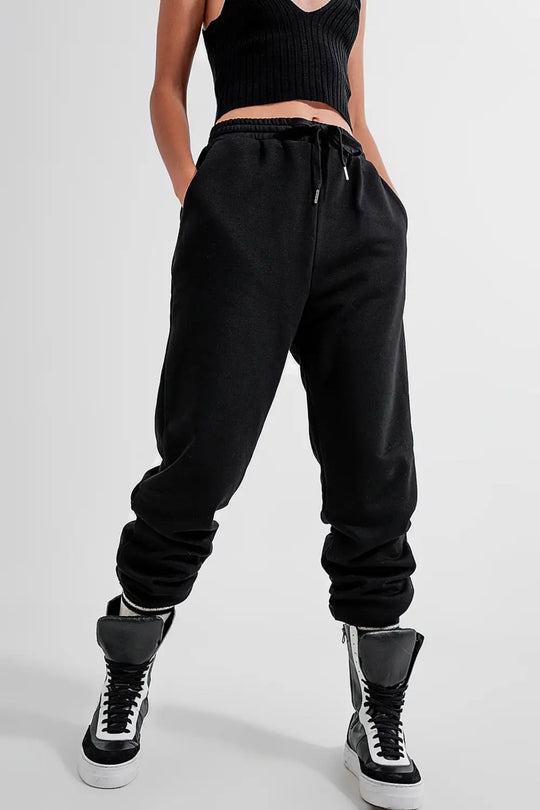 Jogger basique en coton avec lien à nouer Noir - Pantalons