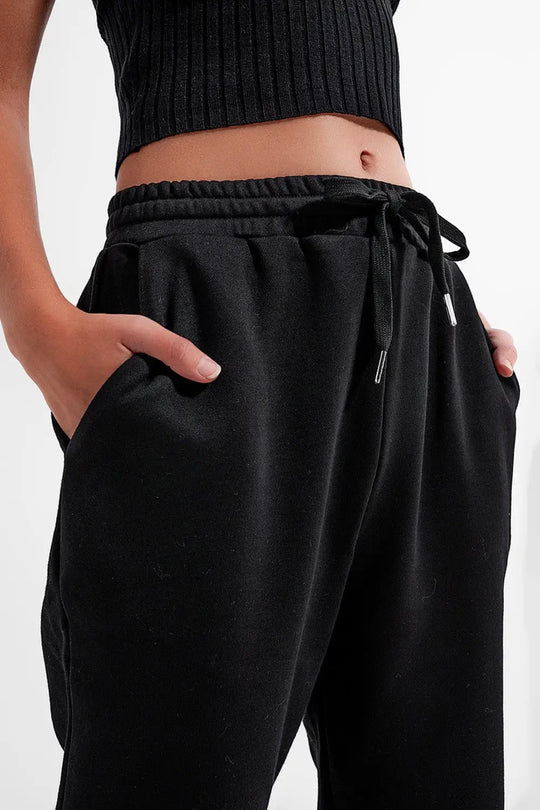 Jogger basique en coton avec lien à nouer Noir - Pantalons