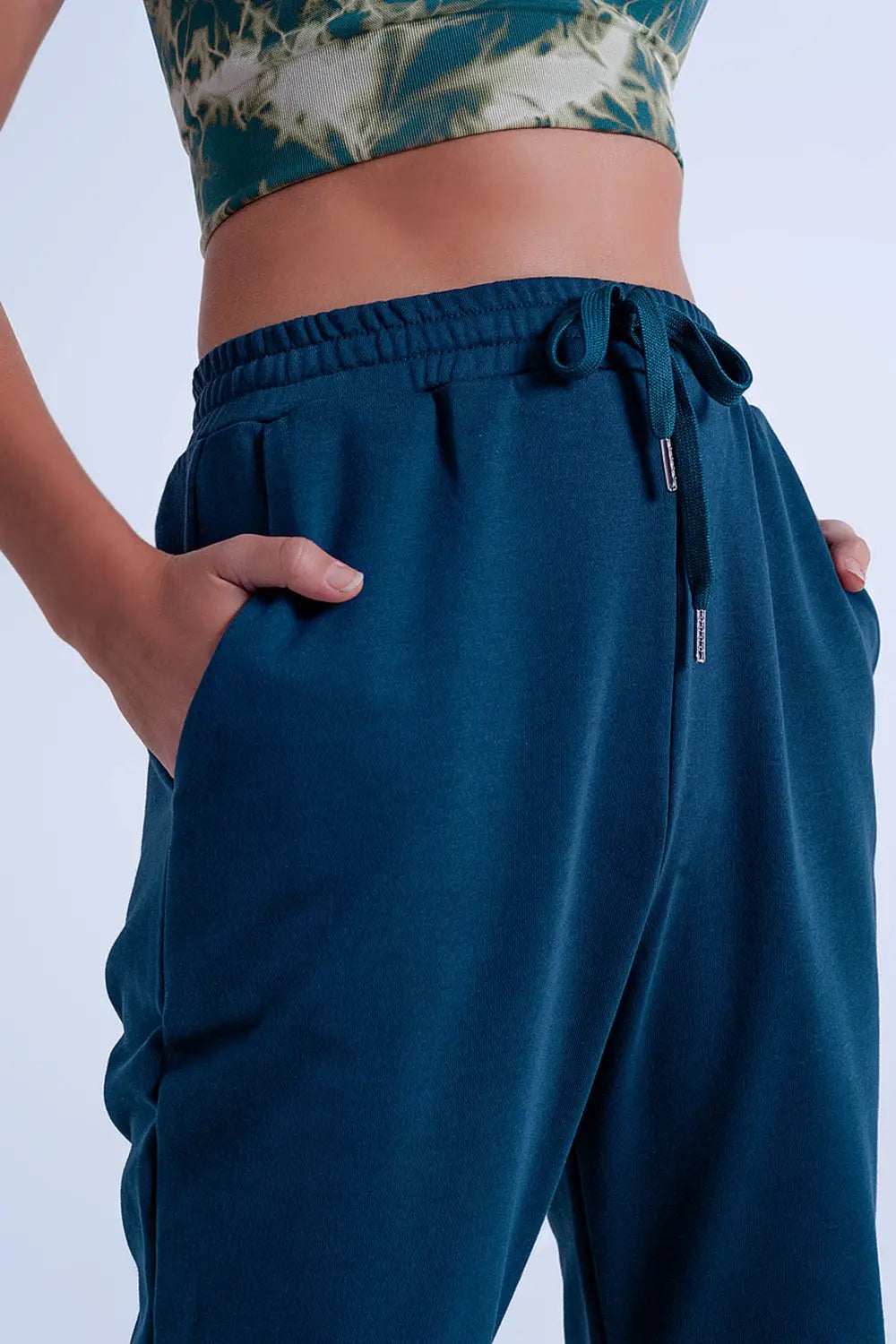 Jogger basique en coton avec lien à nouer Vert foncé - Pantalons