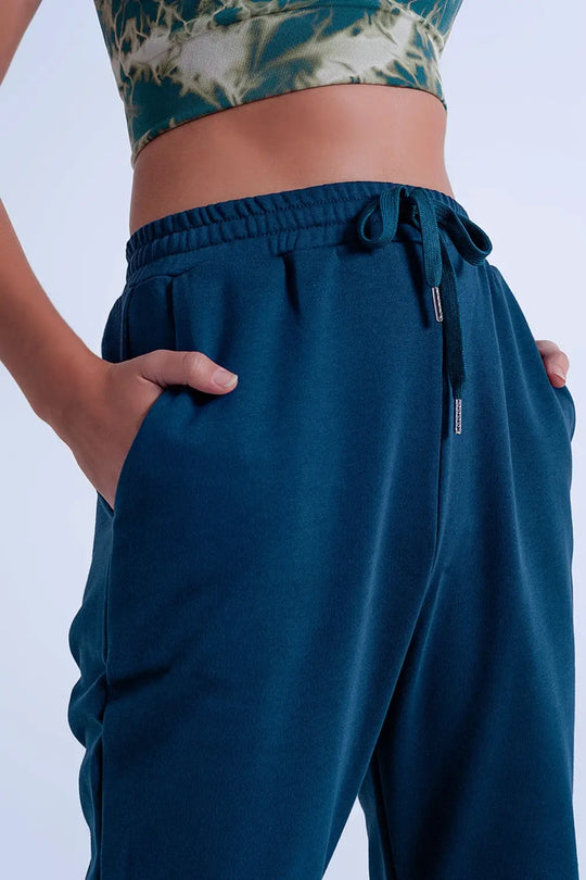 Jogger basique en coton avec lien à nouer Vert foncé - Pantalons