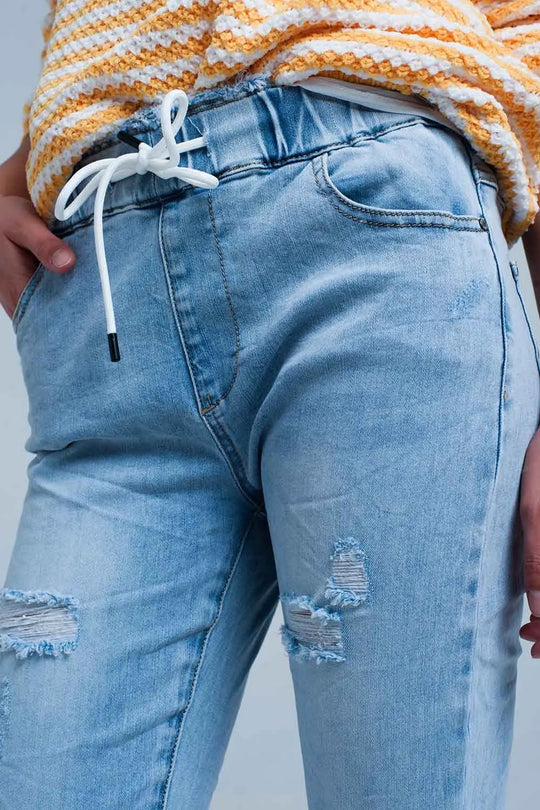Jogger Délavé Clair avec Cordon de Serrage à La Taille - Pantalons