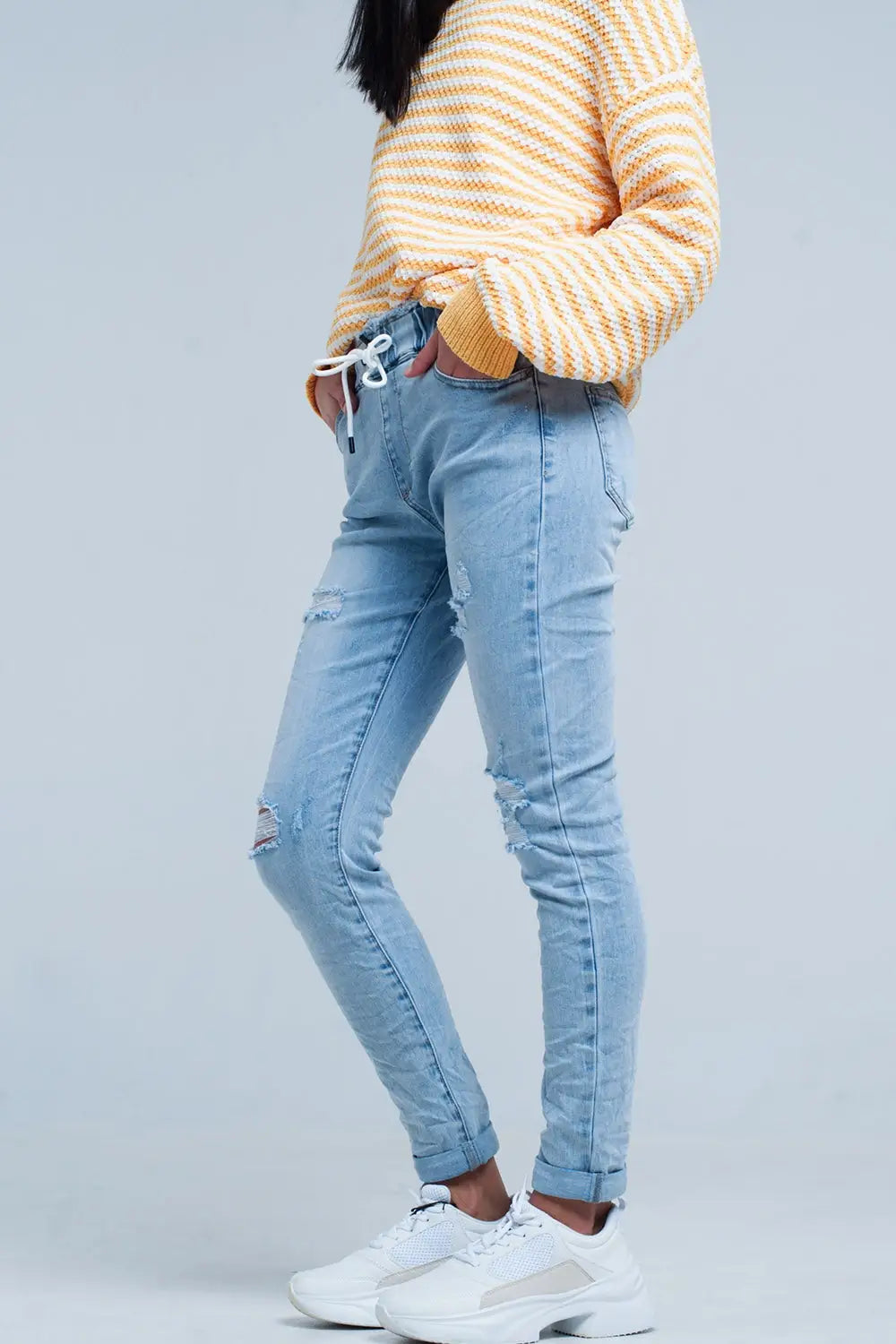 Jogger Délavé Clair avec Cordon de Serrage à La Taille - Pantalons