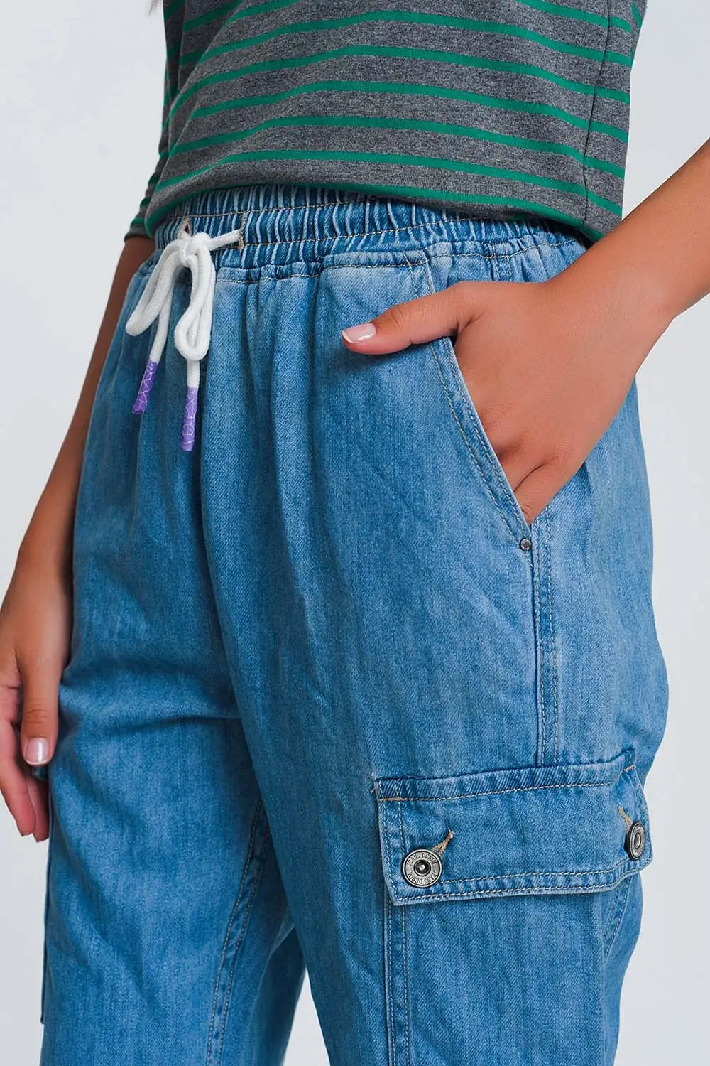 Jogger en jean avec poches Bleu Clair - Pantalons