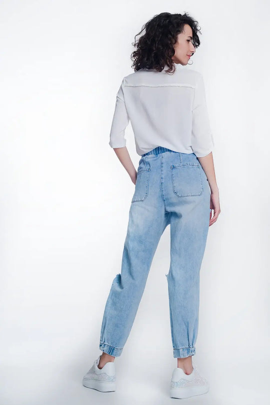 Jogger en jean déchirés bleu clair délavé - Pantalons