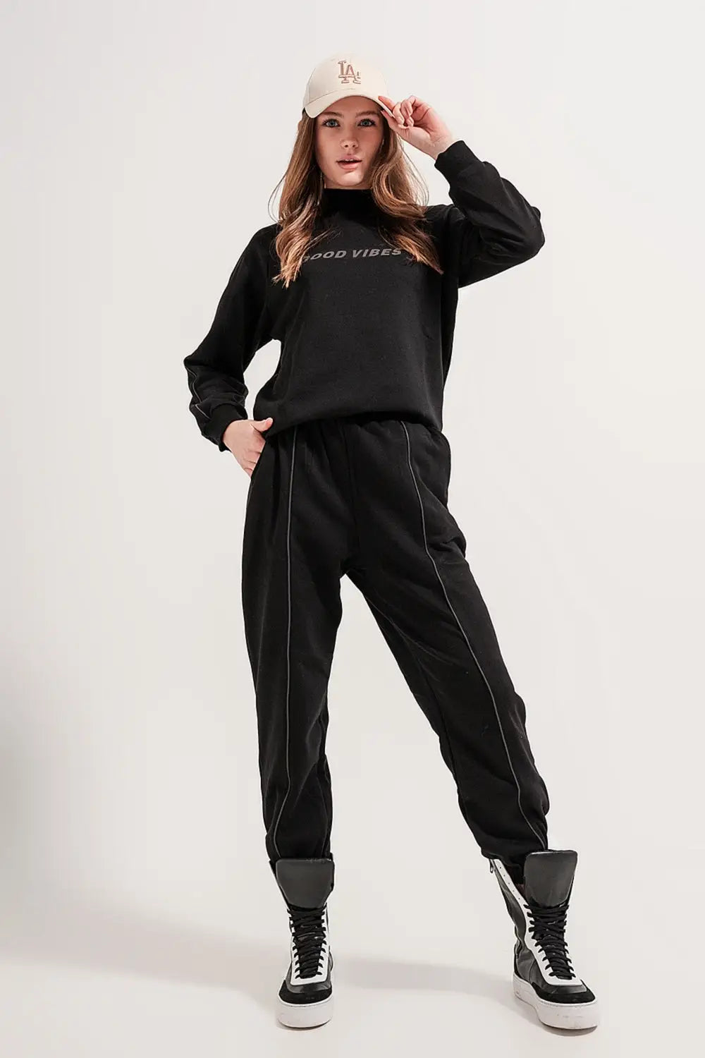 Jogging avec surpiqûres sur le devant Noir - Pantalons