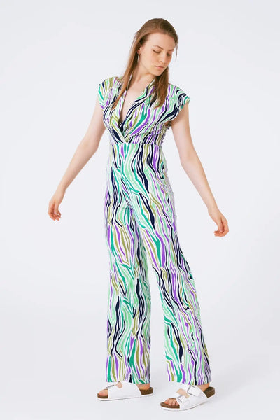 Jumpsuit With Smoking Collard in Multicolored Abstract Print - Dresses