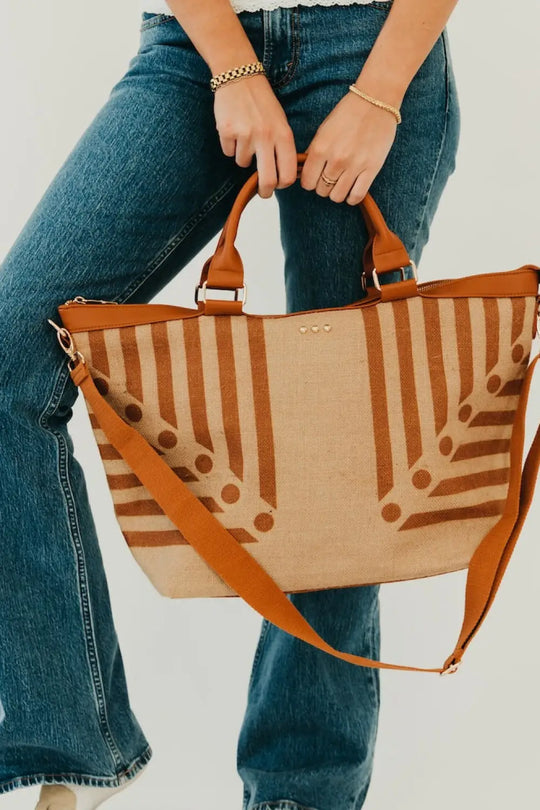 June Jute Tote Bag - Stripe Brown - Tote Bag