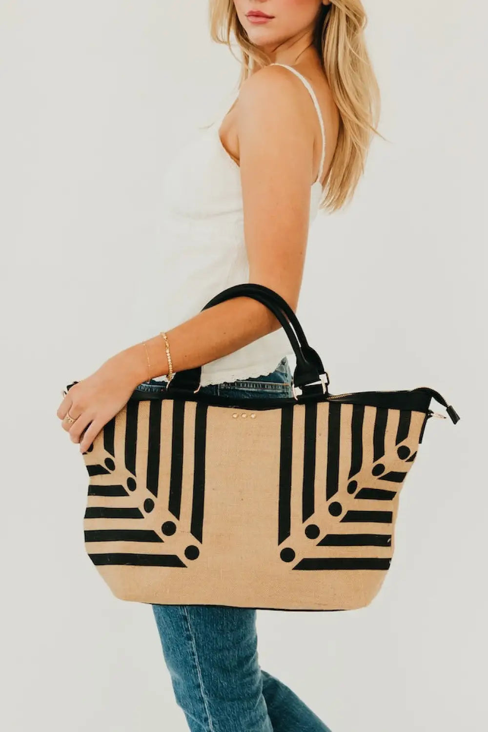 June Jute Tote Bag - Stripe Black - Tote Bag