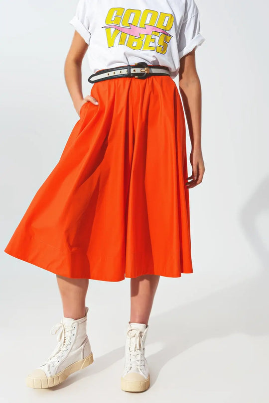 Jupe a-line avec bande élastique à la taille en orange - Pantalons