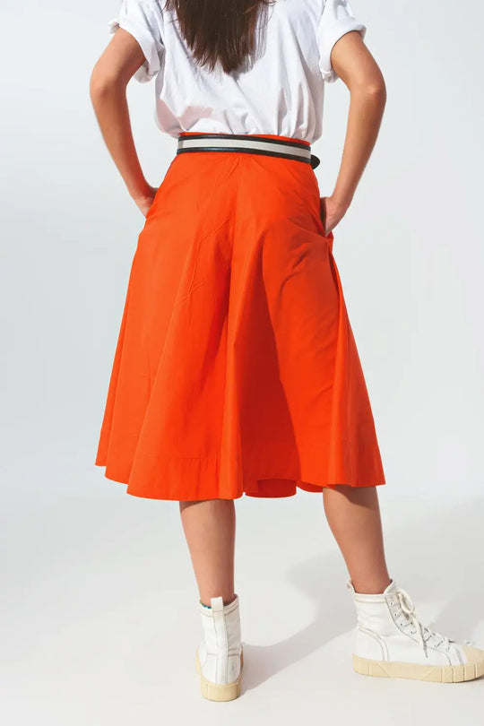 Jupe a-line avec bande élastique à la taille en orange - Pantalons