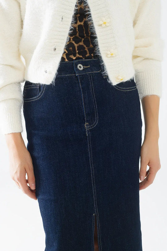 jupe crayon en denim délavé foncé - Jupes