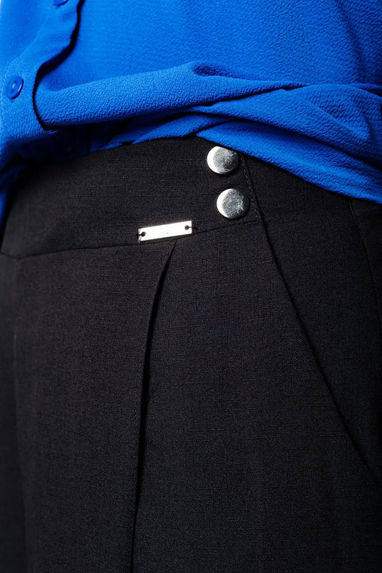 Jupe culotte noire avec boutons argentés - Pantalons
