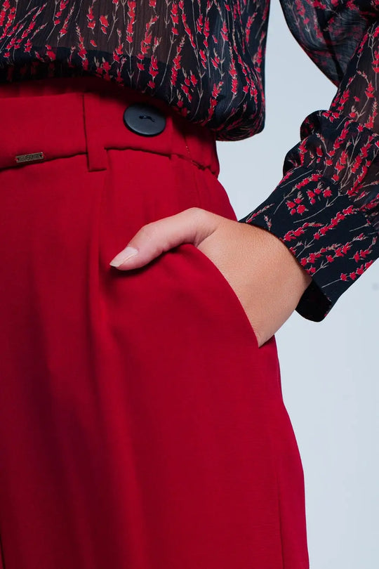 Jupe-culotte rouge large à détail ceinture - Pantalons
