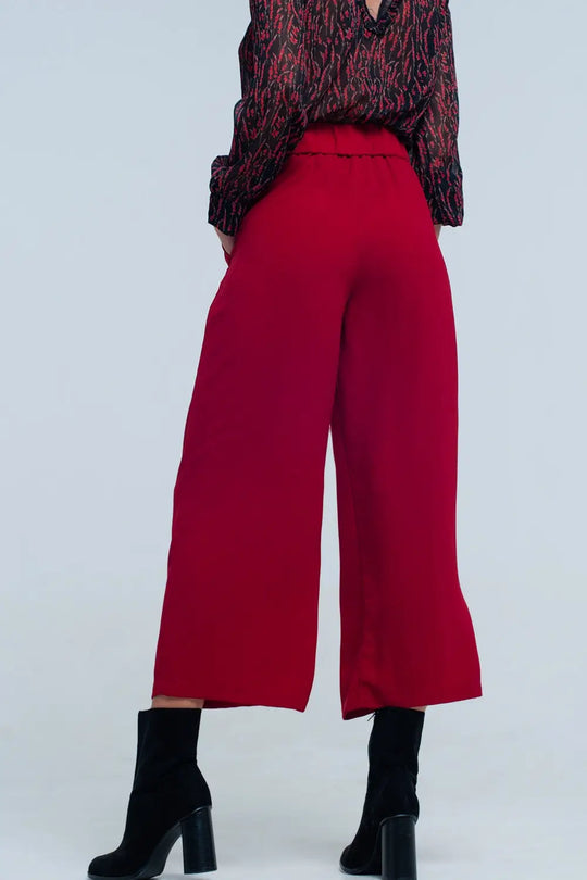 Jupe-culotte rouge large à détail ceinture - Pantalons