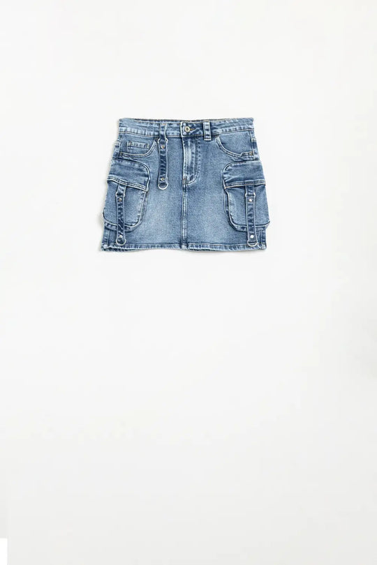 Jupe en jean cargo mini avec détails suspendus - Jupes