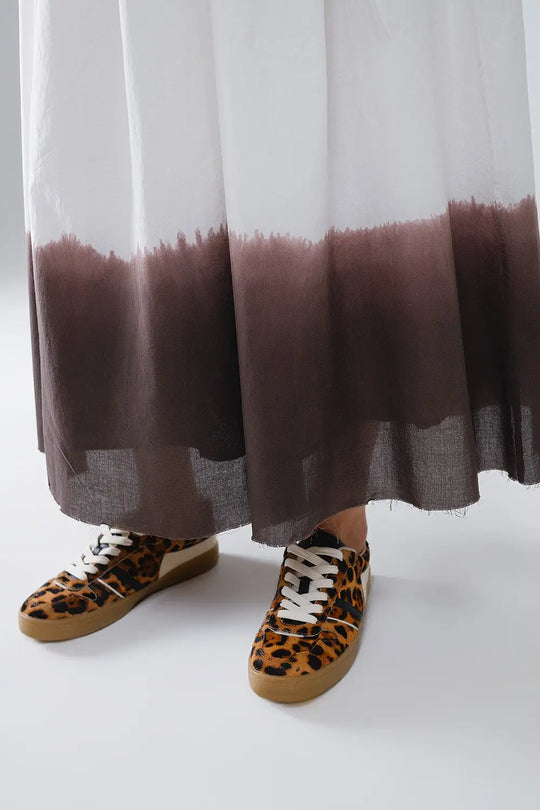 Jupe fluide à taille tombante blanche avec détails ombrés marron - Jupes