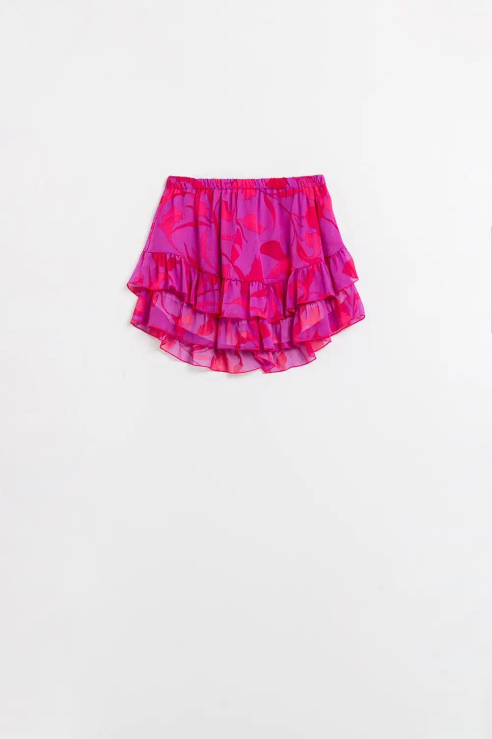 Q2 Jupe froncée en rose et rouge avec taille élastique