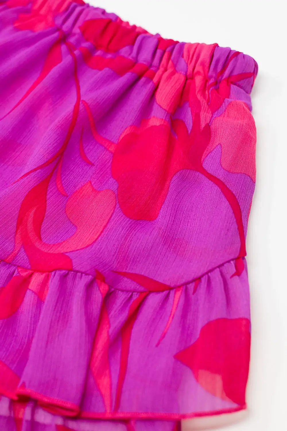 Jupe froncée en rose et rouge avec taille élastique - Pantalons