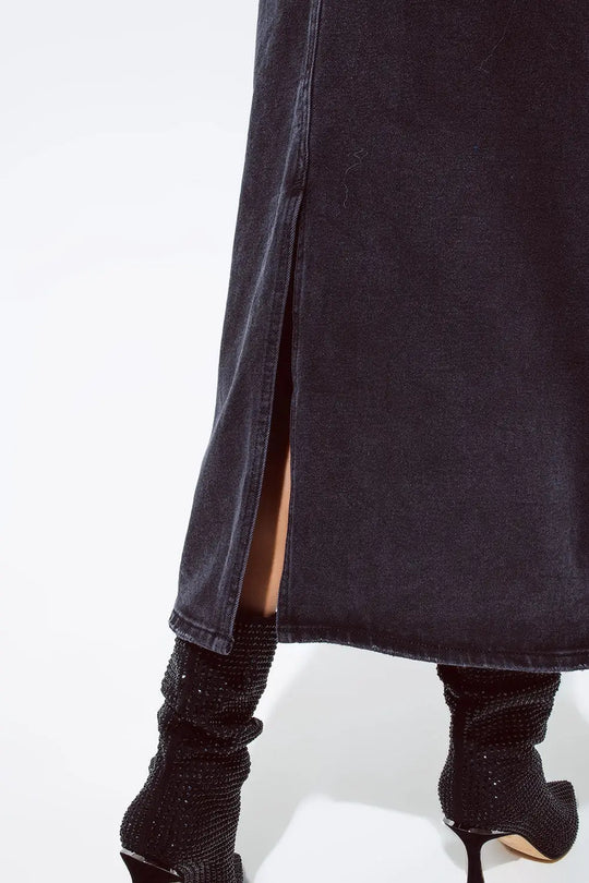 Jupe longue en denim noir avec fente dans le dos - Jupes