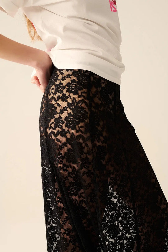 jupe longue en dentelle noire tendance - Jupes