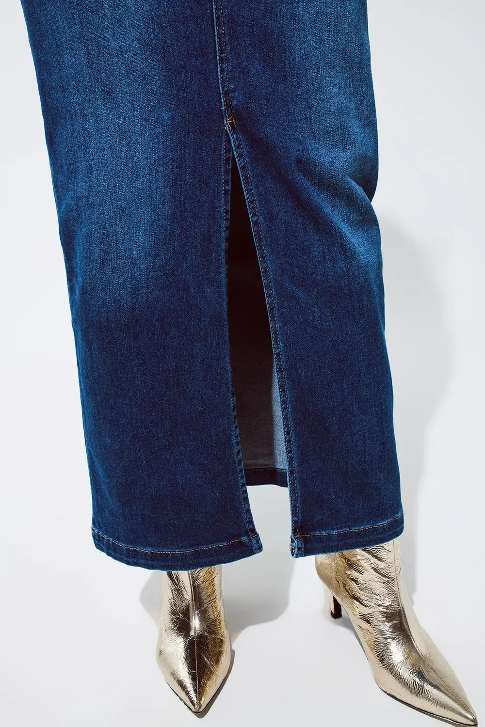 Jupe longue en jean stretch avec fente à l’avant en lavage moyen - Jupes