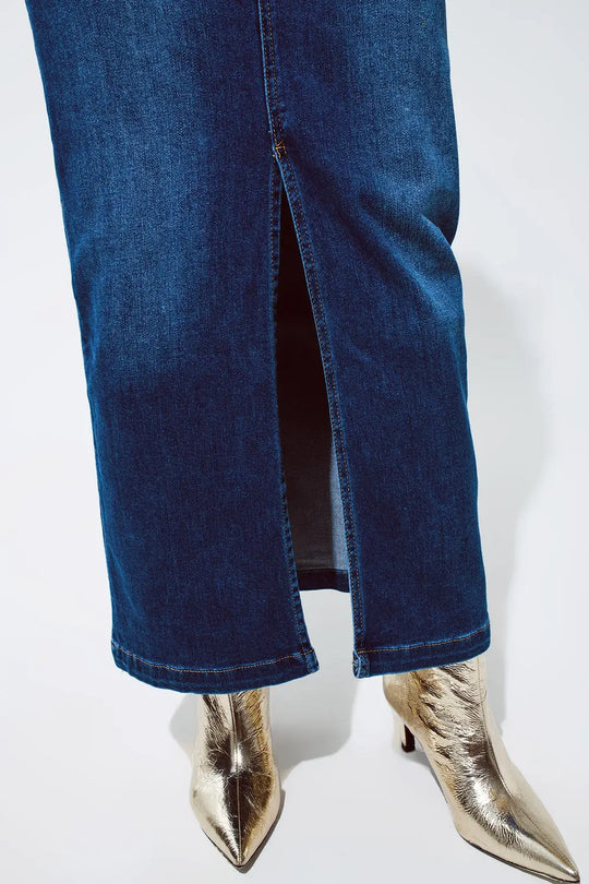 Jupe longue en jean stretch avec fente à l’avant en lavage moyen - Jupes