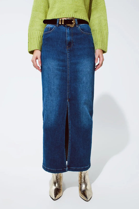 Q2 Jupe longue en jean stretch avec fente à l&