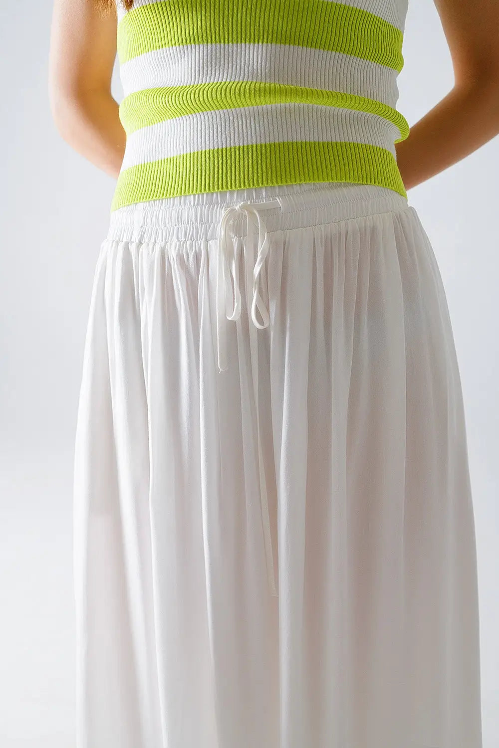 Jupe longue en tissu fluide blanc avec taille élastique - Jupes