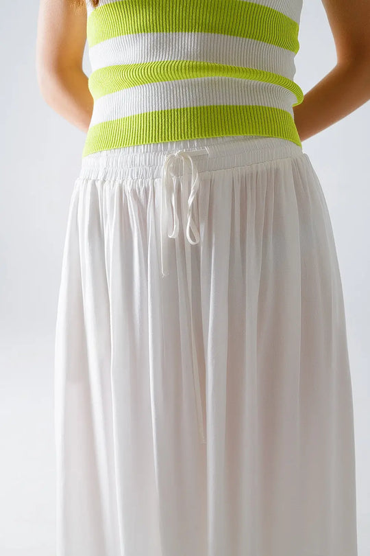 Jupe longue en tissu fluide blanc avec taille élastique - Jupes