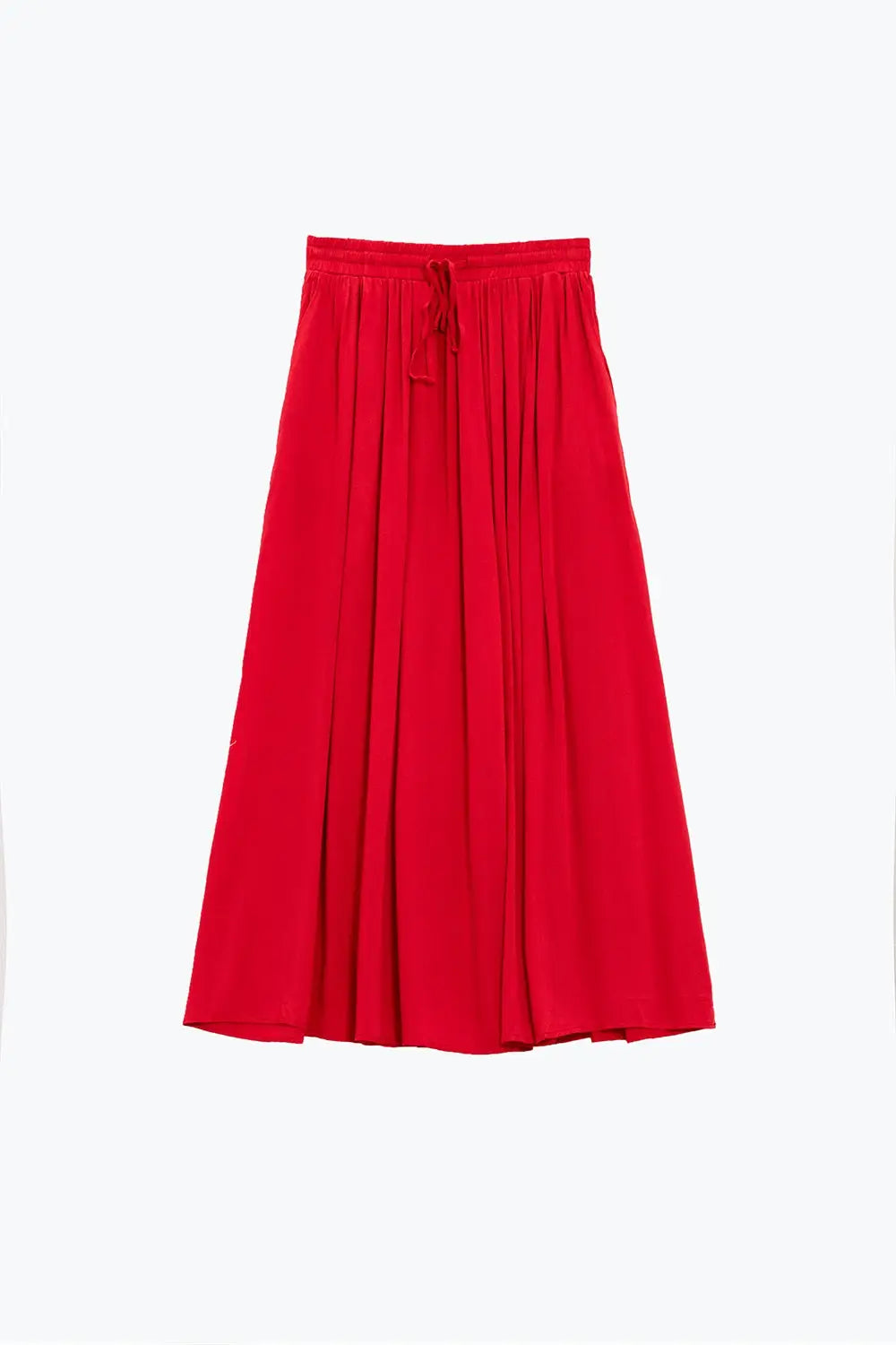 Jupe longue en tissu fluide rouge avec taille élastique - Jupes