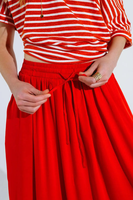 Jupe longue en tissu fluide rouge avec taille élastique - Jupes