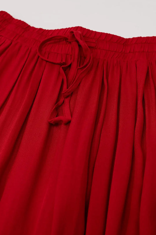 Jupe longue en tissu fluide rouge avec taille élastique - Jupes