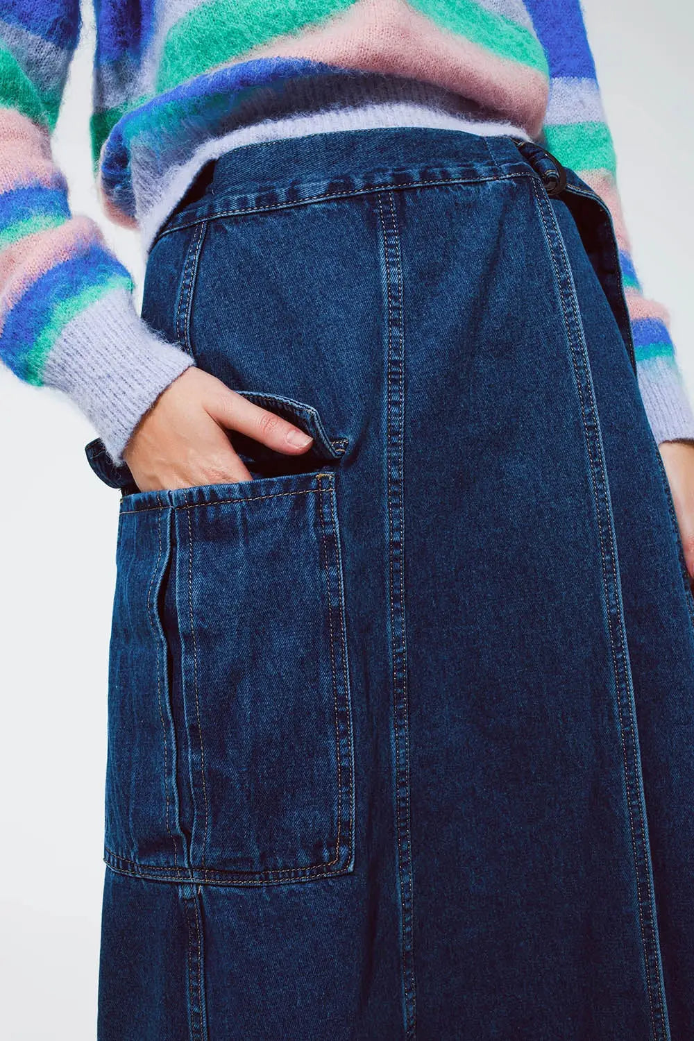 Jupe longue portefeuille en jean avec détail de poche - Jupes