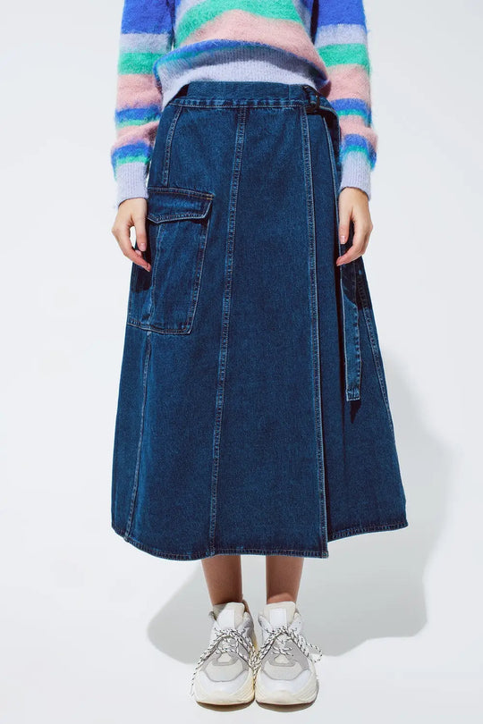 Jupe longue portefeuille en jean avec détail de poche - Jupes