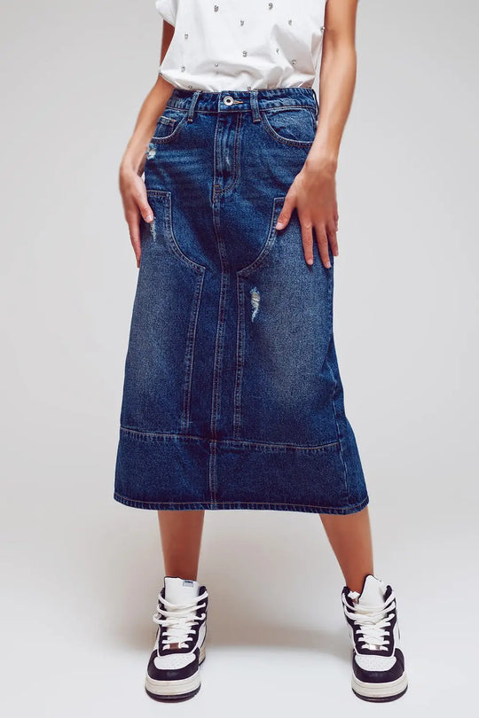 Q2 Jupe maxi crayon en denim avec détails de panneaux à l&