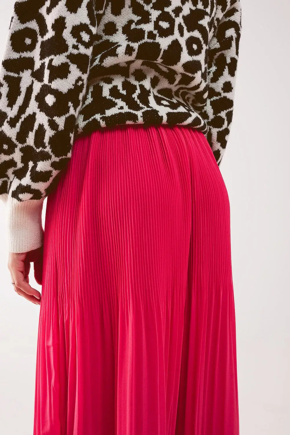 Jupe mi longue en mousseline plissée fuchsia - Jupes