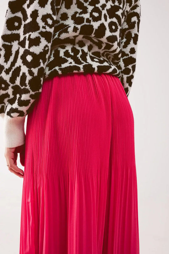 Jupe mi longue en mousseline plissée fuchsia - Jupes