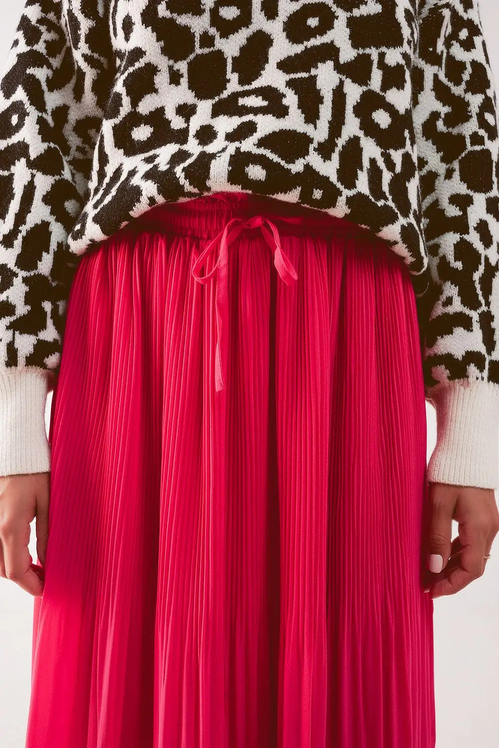 Jupe mi longue en mousseline plissée fuchsia - Jupes