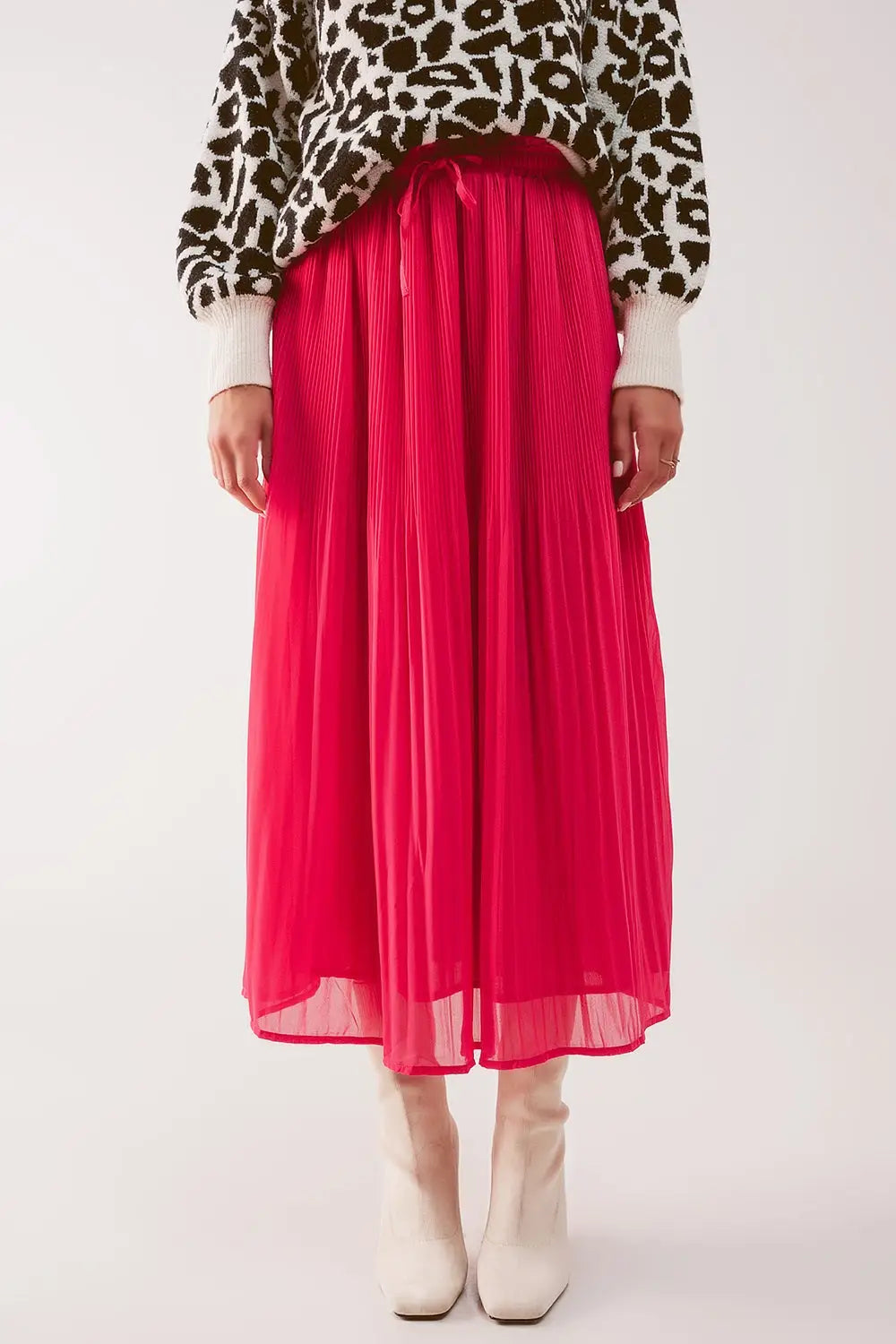 Jupe mi longue en mousseline plissée fuchsia - Jupes