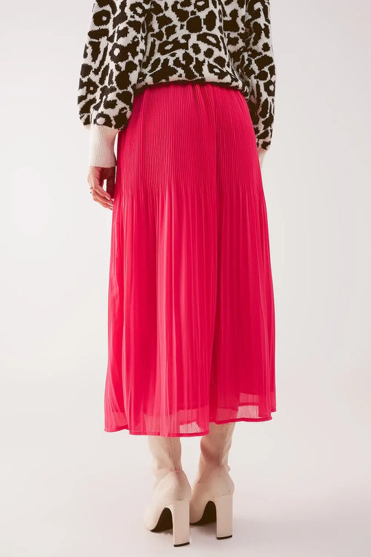 Jupe mi longue en mousseline plissée fuchsia - Jupes
