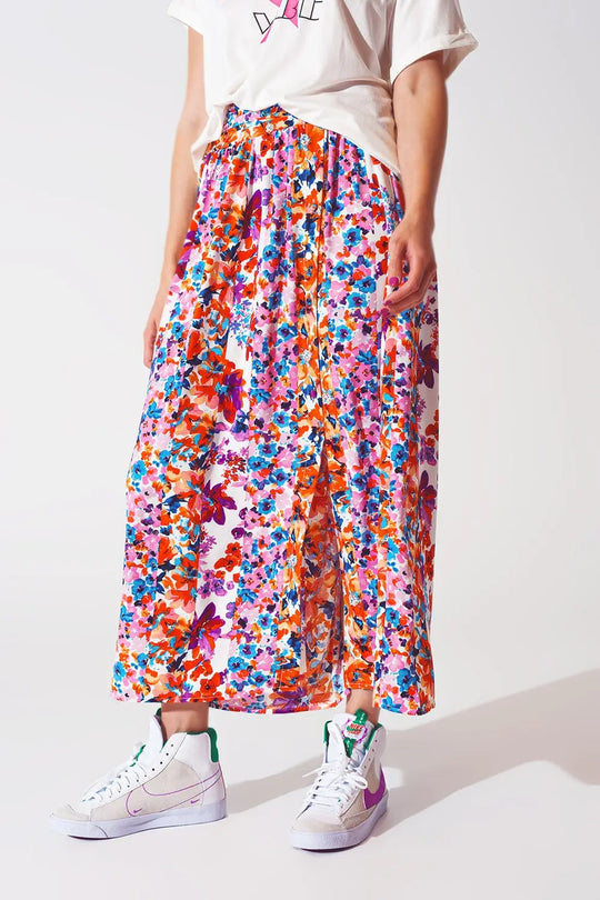 Jupe mi longue plissée à imprimé floral - Jupes