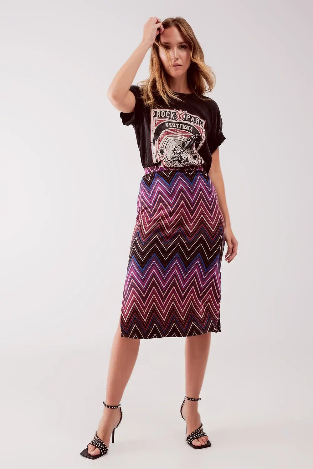 Jupe midi à imprimé géo fuchsia - Jupes