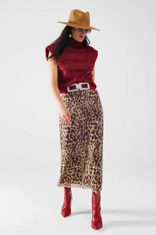 jupe midi bodycon à imprimé léopard longue et transparente - Jupes