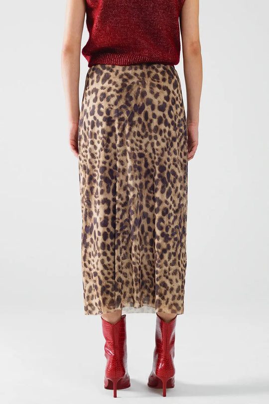 jupe midi bodycon à imprimé léopard longue et transparente - Jupes