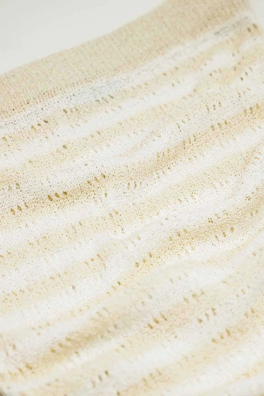 Jupe midi en crochet blanche à rayures beiges et ourlet à franges - One Size / beige - Jupes