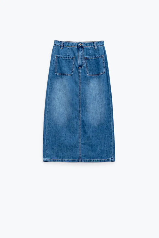Jupe midi en denim avec poches sur le devant - Jupes