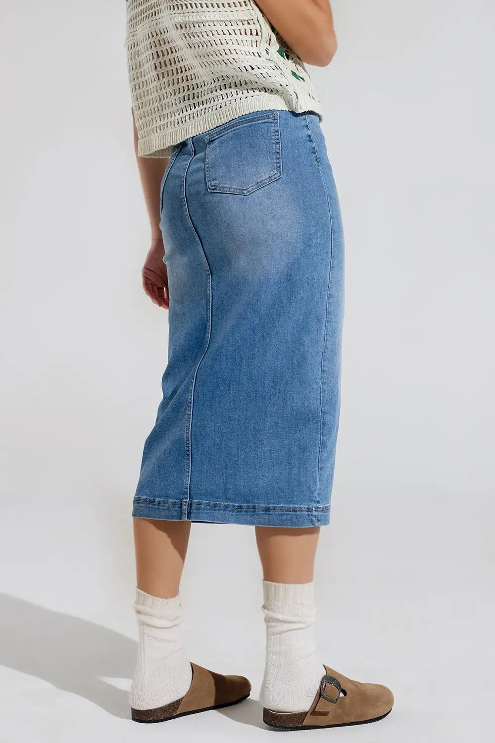 Jupe midi en denim extensible avec fente sur le devant - Jupes